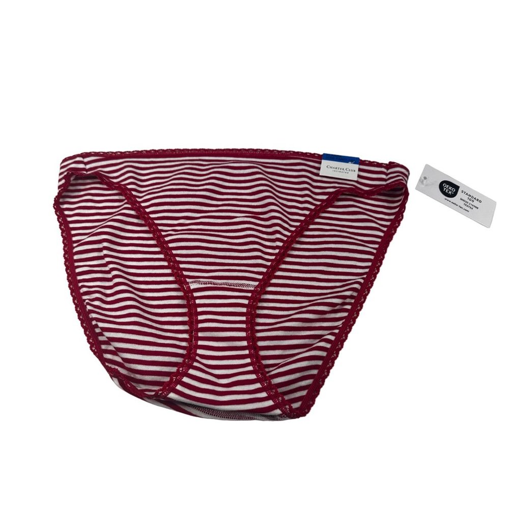 Charter Club Intimates Women's Size XL Panty Brief Hi Cut Striped Red White New